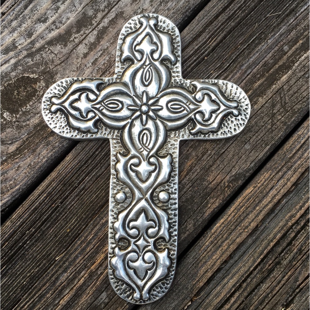 Metal Ornate Silver Cross Wall Decor,  Made in Mexico by A La Carte